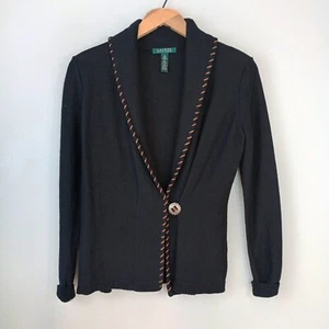 Lauren Ralph Lauren Equestrian Small Wrap Cardigan Linen Cotton Western Black - Picture 1 of 6