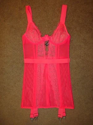 VICTORIA'S SECRET MUY SEXY ROSA ENCAJE CORSÉ BUSTIER SUJETADOR LIGUERO SLIP NUEVO CON ETIQUETAS 34B 34C Foto 1 de 4
