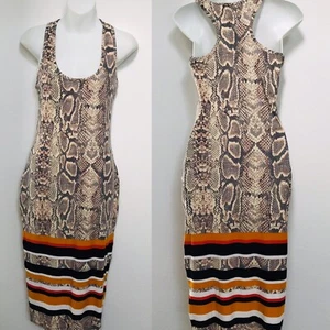 NWOT DEREK HEART Snakeskin and Stripes BODYCON MIDI DRESS Small - Picture 1 of 9