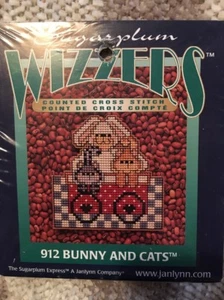 Wizzers Counted Cross Stitch Kit Bunny and Cats NEW NIP 912 With Wire to Hang - Picture 1 of 2