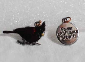 Vintage Lot of 2 Silver Tone Charms Red Carinal Bird Power Confidence Integrity - Picture 1 of 12