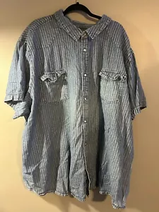 Liberty Blues Mens Striped Button-Up Shirt Short Sleeve Chest Pocket 5XL Blue - Picture 1 of 4