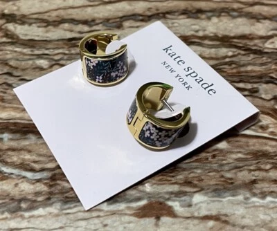 Kate Spade Jewelry Gold Hoop Earrings Floral Print Huggie Hoop Earrings - Image 1 of 4