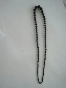 Black Glass Graduated Bead Knotted Necklace Faceted 28" Antique - Picture 1 of 5