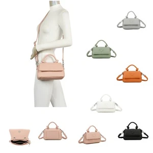 Woman Smart Plain Flap Over Single Grab Small Tote Cross Body Shoulder Bag - Picture 1 of 14
