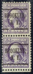 1918 3c Offset vertical pair precancel f/BROOKLYN NY 530-219 Nice margin pr. - Picture 1 of 1