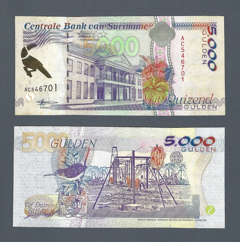 SURINAME 5000 Gulden 1999, P-143b, Scarce Short Lived Type, Pack Fresh UNC - Image 1 of 1