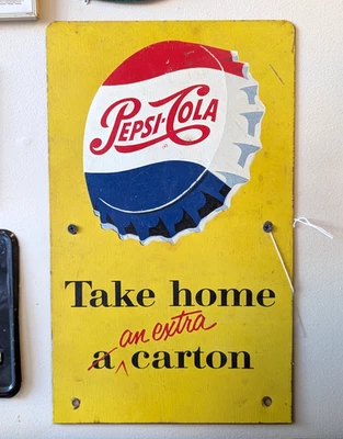 Original 1950's Pepsi Cola Take Home a Carton Double Sided Cardboard Rack Sign - Image 1 of 3