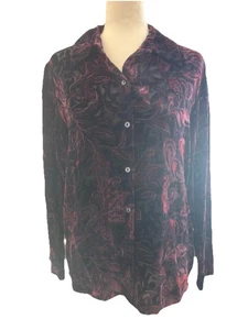 Vintage Samt Top Lila Ausbrenner Beflockt Boho Urlaub Blumen Cocktail Medium - Bild 1 von 5