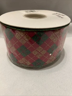 Celebrate It Red Velvet Wired Ribbon wGold - Christmas NEW 2.5"x10 Yds - Image 1 of 4