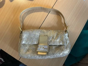 Fendi Gold Leather And Lace Baguette Bag - Picture 1 of 13