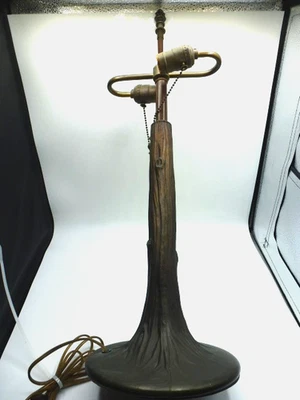 Vintage Tiffany Replica Tree Trunk Lamp Base   bronze  2 lamp chain pulls OLD - Image 1 of 4