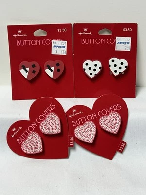 Lot Of 4 Sets Heart Button Covers Red White Valentine's Day Vtg Hallmark - Image 1 of 4