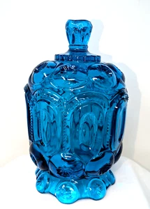 Moon & Star Blue TALL Lidded Glass Candy Dish LE Smith - Picture 1 of 11
