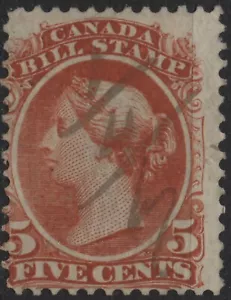 Canada 1865 VanDam #FB22 5c, red bill stamp, (perf 12), used - Picture 1 of 1