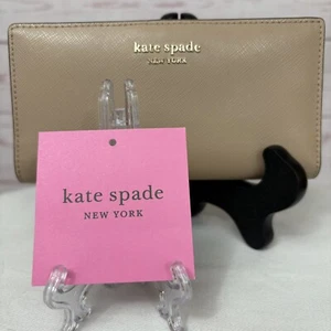 Kate Spade Spencer Slim Bifold Saffiano Leather Wallet Raw Pecan Beige New - Picture 1 of 7