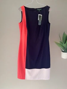 Lauren Ralph Lauren Color Block Shift Dress Womens Multicolor Sleeveless Size 10 - Picture 1 of 10