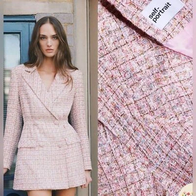 PVP US$650 Autorretrato Rosa Tweed Boucle Mini Vestido de Tweed Nuevo con Etiquetas US10 L Foto 1 de 4