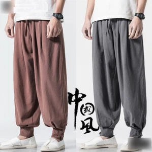 Buddhist Zen Martial Arts Cotton Linen Pants Unisex Shaolin Monk Kung Fu Pants - Picture 1 of 21