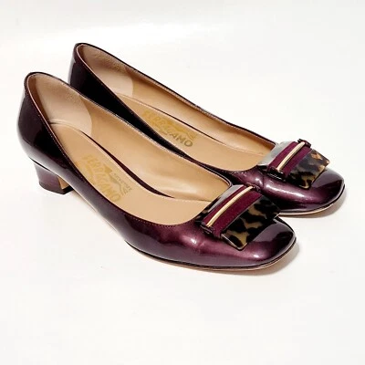 Salvatore Ferragamo Rimma Dk фиолетовый лакированная кожа насосы каблуки сандалии 7.5B США - Изображение 1 из 4