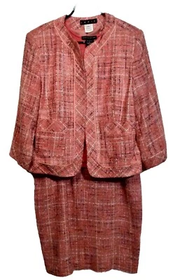Mujer 3 piezas Oficina Coral tweed/rosa con Forro Tallas: 10 Chaqueta/8 Falda/Camisa M Foto 1 de 4