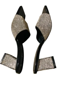 Beautiful Glitter Black Silver Rhinestone  Sandals Fashion Open Toe Heels - Picture 1 of 8