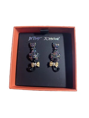 Betsey Johnson 万圣节黑色猫铺耳环 水钻 尾巴 移动 — 第 1/2 张图片