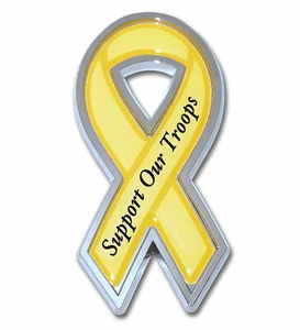 Support Our Troops / Yellow Ribbon - Chrome Auto Emblem - Picture 1 of 1