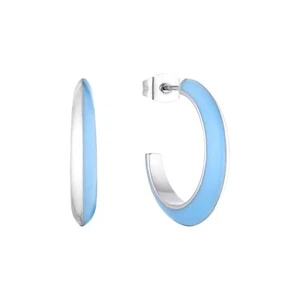 s.Oliver Jewel Women Earrings Creoles Stainless Steel Silver Enamel Blue 2037974 - Picture 1 of 3
