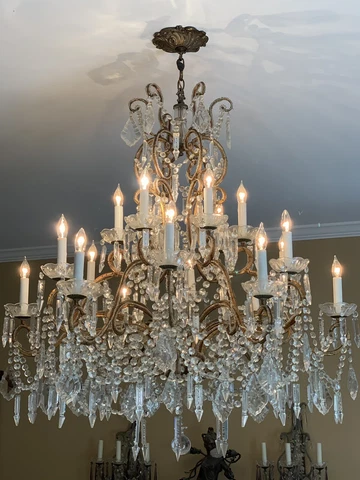 Vintage French Italian Crystal Macaroni Beaded Chandelier 18 Light Cover