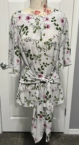 ANN TAYLOR Size L Floral Blouse Top Front Tie White Pink Green Shirt Womens - Picture 1 of 4