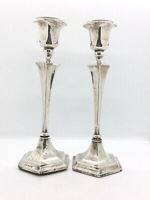 Pair Of Tall 25.5cm Sterling Silver Candlesticks / 1920s Candle Holders • 175£