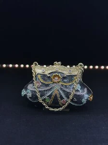 Vintage Schmuck Handtasche schwarz aufklappbar Schmuck Pillendose Emaille Cloisonne Ring Halter - Bild 1 von 6