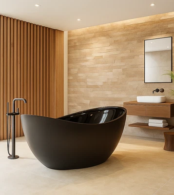 Badplaats Freistehende Badewanne Baku 180 x 89 x 73 cm Schwarz Mat mit Schwarz H