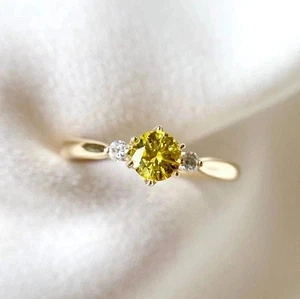 14k Yellow Gold Plated 3.00Ct  Round  Lab Created Citrine Bridal Set Ring - Picture 1 of 4