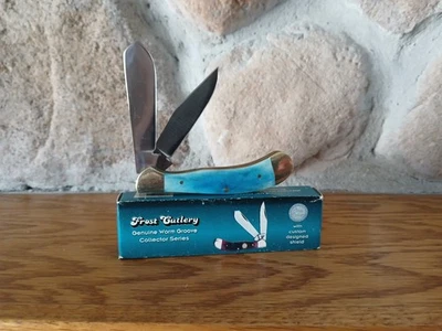 Cuchillo de Bolsillo, Cubiertos Escarcha Pequeño Cuerno de Sillín 2 Hojas Foto 1 de 4