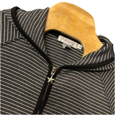 Fresh Produce Sudadera Mujer Mediana Negra Blanca Cremallera Completa Texturizada Sudadera con Capucha Casua Foto 1 de 4