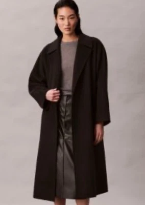 Abrigo largo con cinturón marrón Calvin Klein para mujer mezcla de angora y lana talla 1X Plus Foto 1 de 4