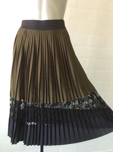 SIZE 8 RIVER ISLAND BROWN BLACK PLEATED SKIRT SHEER LACE GOTH WHITBY PARTY - Picture 1 of 9