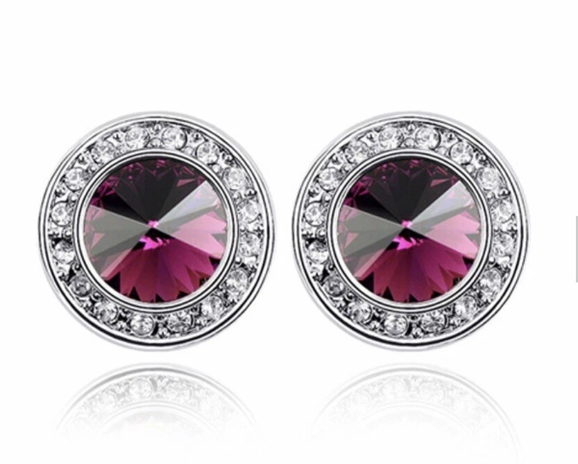 Large 14mm Rondelle Swarovski Elements Stud Earrings Amethyst - Image 1 of 1