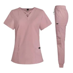 Scrubs for Women Set Modern V-Neck Top & 8 Pocket Jogger Pants Nursing Unifor... - Picture 1 of 8