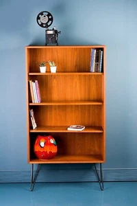 Vintage Mid Century Teak Book Case Display Drinks Cabinet on Hairpin Legs - Picture 1 of 6