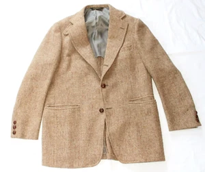 vtg 80s NORMAN HILTON Tweed Wool Blazer Suit Jacket 40 Reg 40R Beige MADE IN USA - Picture 1 of 15
