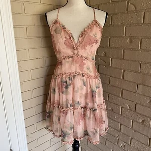 NEW Windsor Women's Size M Pink Floral Spaghetti Straps Chiffon Skater Dress NWT - Picture 1 of 9