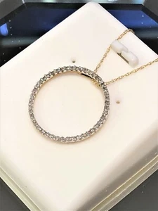 Pendant Set w/ Diamonds w/ 14kt Gold Necklace, Round Hoop Design Pendant – Jewel - Picture 1 of 9