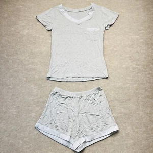 UIMLK Damen V-Ausschnitt Nachtwäsche Top mit Shorts Pyjama Set hellgrau klein - Bild 1 von 12