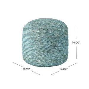 nuLOOM Indoor Round Pouf 14" H X 18" W, Bristol Braided Solid Jute Filled Green - Picture 1 of 5