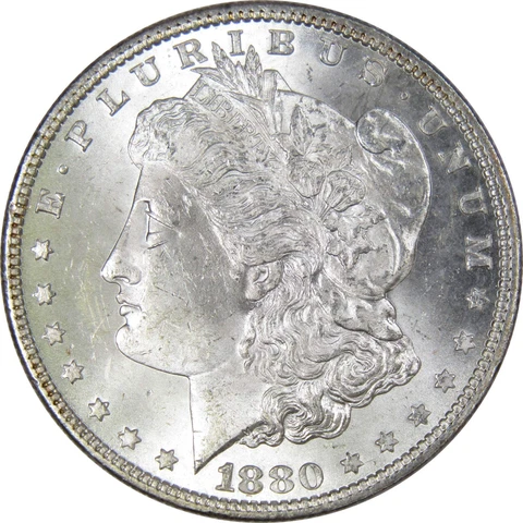1880 Morgan Dollar BU Uncirculated Mint State 90% Silver $1 US Coin Collectible Cover
