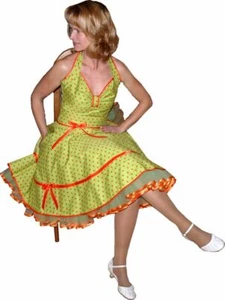 Vestido enaguas 50th moda verde naranja puntos Rockabilly Vitage - Imagen 1 de 5