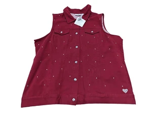 Dream Jeannes by Quacker Factory Women's Red French Terry Rhinestone Vest 2X NWT - Picture 1 of 6